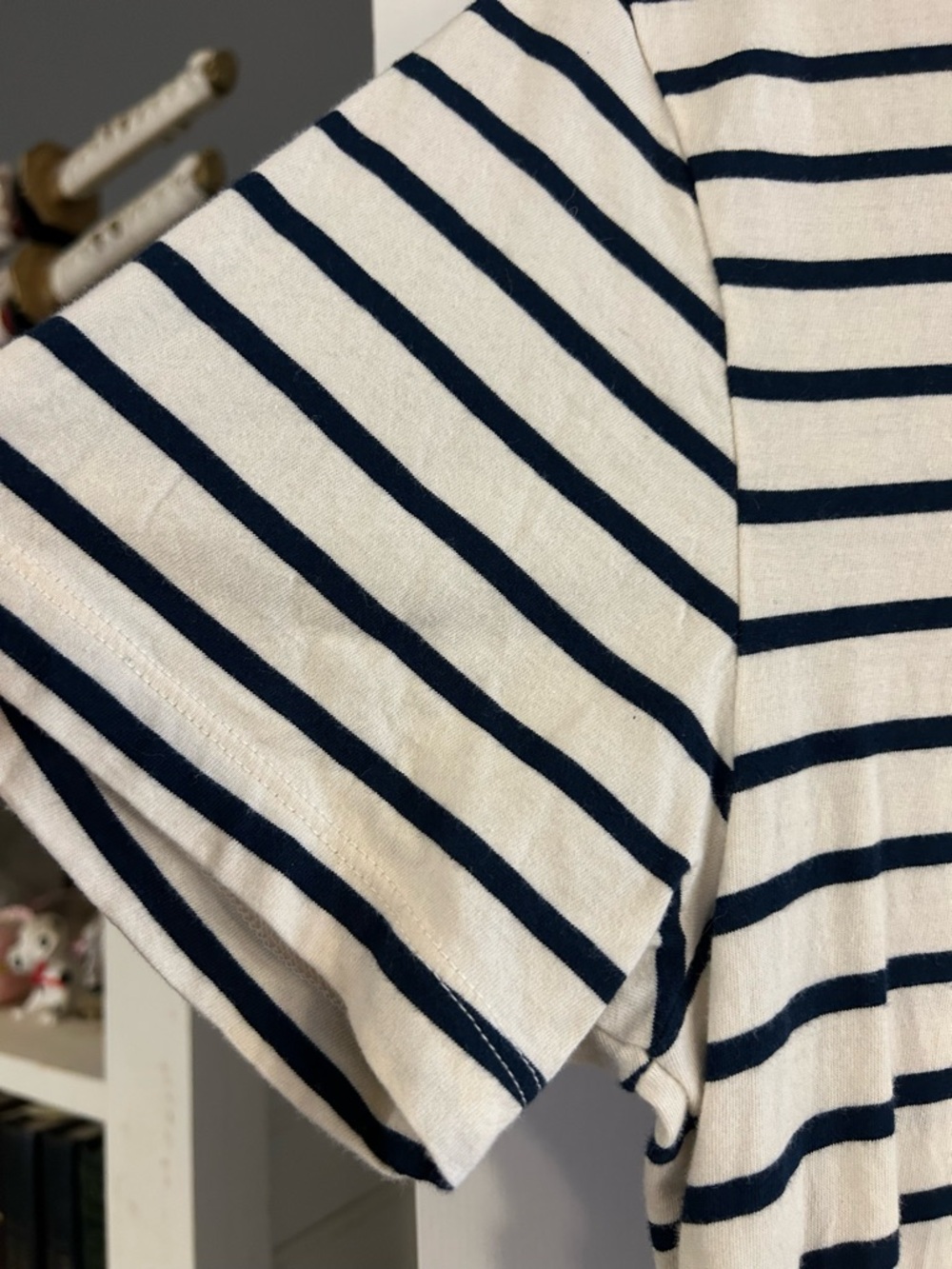 J. Crew Men’s Cream Crewneck T-Shirt with Navy Stripes - Picture 3 of 6